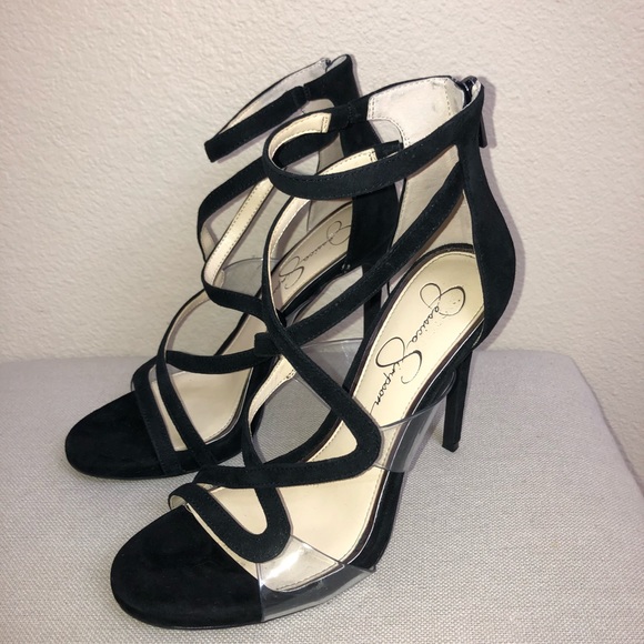 Jessica Simpson Black/Clear Suede 4" Heels- Worn 1X - Picture 3 of 5